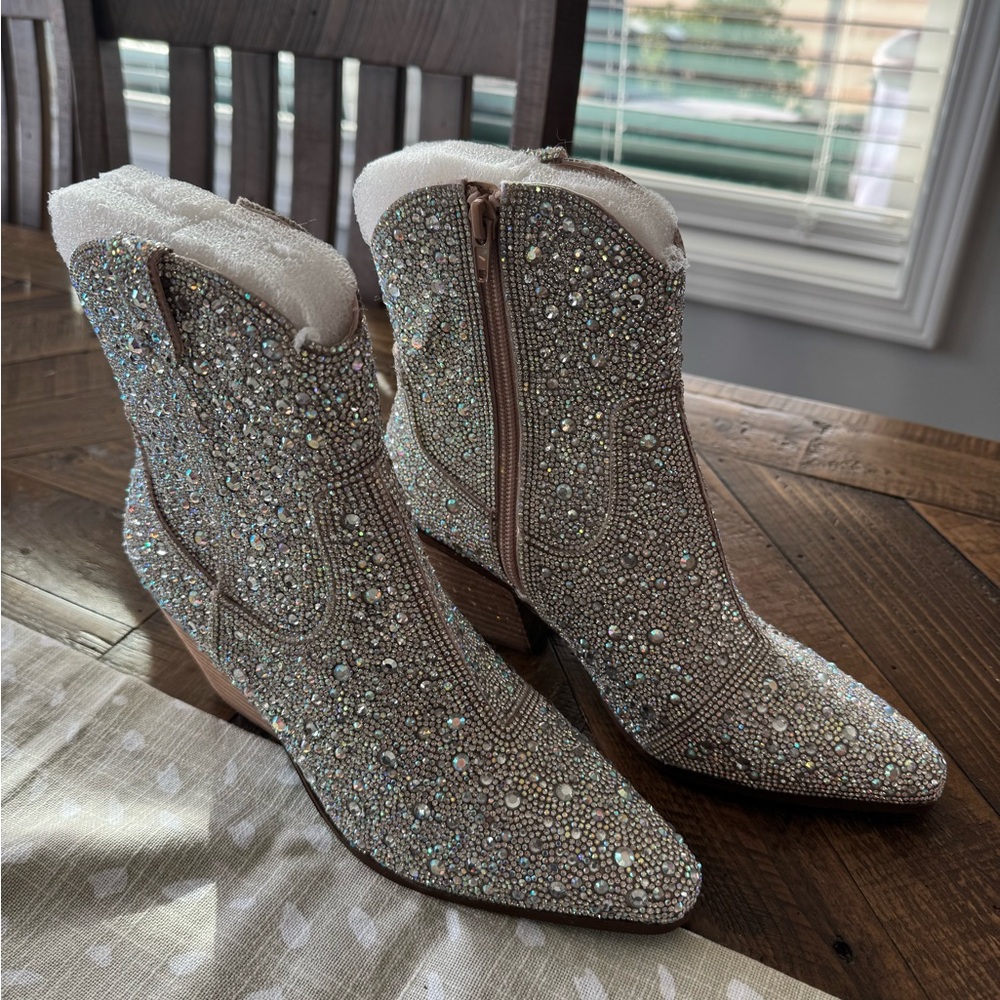 Betsey Johnson Glittering Rhinestone Ankle Booties